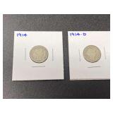 1914 and 1914 – D Barber dimes, see pictures for details.