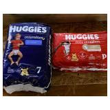 Huggies overnight, 7, 13 diapers, also includes Huggies little snuggles, P, 30 diapers, see pictures for details.
