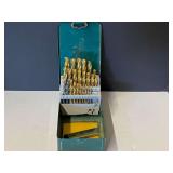 Assorted drill bits with metal storage case, see pictures for details.