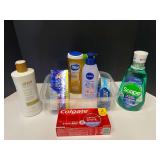 Assortment of toiletries to include shampoo, toothpaste, mouthwash, and more. Tub is not included, see pictures or details.