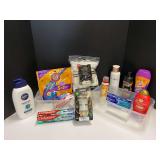 Shelf lot marked 6117 of assorted toiletries to include whole body deodorant, toothpaste, body wash, cotton balls, shampoo, and more. Tubs are not included, see pictures for details.
