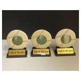 Baseball trophies, three pieces, see pictures for details.