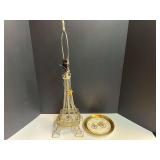 Vintage Homer Laughlin collector plate with 24K gold, also includes an Eiffel Tower lamp, see pictures for details.