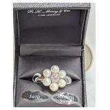 Sterling Silver, Diamonds & Pearl Ring with Diamonds