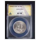 1949-S 50C (FRANKLIN HALF DOLLAR COIN) ANACS AU58