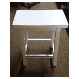 White Wood Saddle Seat Barstool with Stainless Footrest - See photos for size.