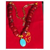 MINU Gemstone Jewels Trada Necklace with Red Coral and Turquoise