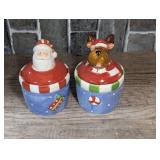 PAIR OF ROYAL NORFOLK GLAZED CERAMIC CHRISTMAS THEME LIDDED JARS