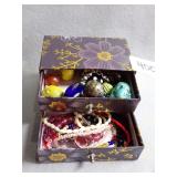 Assorted Costume Jewelry Collection with Decorative Storage Box