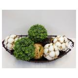 Decorative Metal Basket with Artificial Cotton and Greenery
