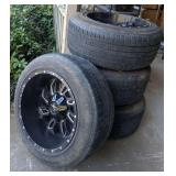 SET OF FOUR CUSTOM 20" LIGHT TRUCK WHEELS WITH GENERAL GRABBER HTS60  275/55R20 TIRES, FITS MULTIPLE BOLT PATTERNS INCLUDES CENTER CAPS