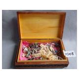 Decorative Wooden Box with Jewelry Assortment