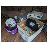 Box Lot of Vintage Sewing Supplies, Yarn, Paper Lanterns, & More