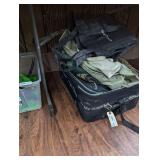 Luggage Lot Featuring Tapestry Wall Hanging, Jordache Garment Bag and Totes