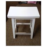 White Wood Saddle Seat Barstool with Stainless Footrest - See photos for size.