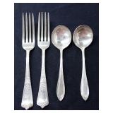 (2) Antique Theus Bros Sterling Silver Forks & (2) Community Silverplated Spoons-Weight of Forks only in photos.