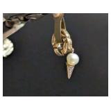 14k Gold, Diamond & Pearl Ice Cream Cone Story Wheel  Charm 1.36 Grams