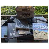 BOOK COLLECTION, OLD NAVY DIAL, AND CANVAS BAGS, INCLUDES ANTIQUE WORLD WAR I BOOK, CHRONICLE OF AMERICA COFFEE TABLE BOOK, MACON, AND MORE