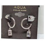 Aqua Sterling Silver Hoop Drop Earrings - PZE23372-1