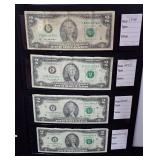 (4) $2 Banknotes-See all photos for years.