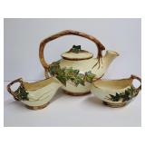 Vintage McCoy Cream and Brown Pottery Tea Set with Leaf Design