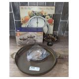 SILVER PLATE SERVING PIECES IN TABLETOP AREA MARKED 3123