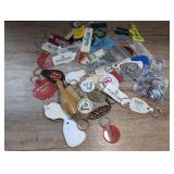 LARGE GROUP OF VINTAGE KEYCHAINS WITH ADVERTISING