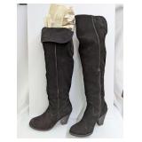 Womens Black Leather Aubrey Over-the-Knee Boots Size 7M