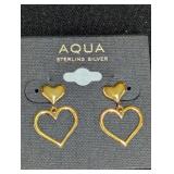 AQUA Sterling Silver Gold Tone Heart Drop Earrings