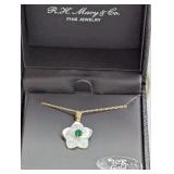 10K Yellow Gold Mother of Pearl Flower Necklace with Gemstone Accent