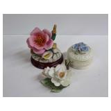 Floral Porcelain Figurines and Trinket Box