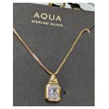 AQUA Sterling Silver Gold Tone Necklace with Square Pendant