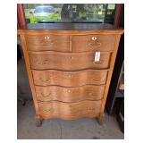 VINTAGE SERPENTINE FRONT SIX DRAWER CHEST WITH KEY