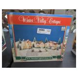 WINTER VALLEY COTTAGES 15-PIECE PORCELAIN LIGHTED HOUSE SET IN ORIGINAL BOX