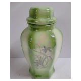 Green Lusterware Covered Vase with Marking