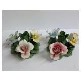 Pair of Nuova Capodimonte Floral Ceramic Candle Holders