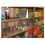 APPROX 300 VARIOUS GLASS CANDLE HOLDERS, VASES, DECOR