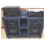 SONY CONTROL CENTER, PIONEER TAPE DECK, YAMAHA DISC CHANGER, HITACHI CD PLAYER, (2) OPTIMUS SPEAKERS & CART (WORKING)