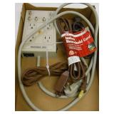 (1) SURGE PROTECTOR, (1) NEW EXT CORD, (2) USED CORDS