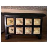 KIT… Vintage style apothecary/spice Cabinet with eight porcelain drawers, see pictures for details.