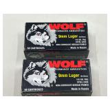 DEN… Wolf 9 mm Luger, 115 grain ammunition. Two boxes, tub is not included, see pictures for details.
