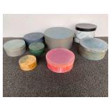 Round wooden storage/pantry boxes, and more. Approximately eight pieces, see pictures for details.