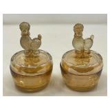 DEN…Vintage powder jars, two pieces, believed to be vintage Jeanette Marigold carnival glass, see pictures for details.