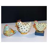 BR3…Chicken coin banks and decor, three pieces total, see pictures for details.