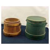DEN… Vintage firkin/pantry buckets, one has no lid, two pieces total, see pictures for details.