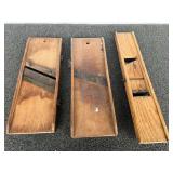 Vintage wooden mandolin slicers, set of three, please inspect, not sure if all parts are there, see pictures for details.