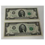 Two dollar bills, set of two, 1976 series, see pictures for details.
