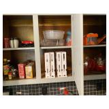 KIT… Cabinet lot marked 1145, includes all content of upper cabinets from corner to end of microwave, please see markings. Items include assorted kitchenware, see pictures for details.