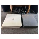 Sony PlayStation 4, and Xbox one X console, box contains multiple cords, working condition unknown, see pictures for details.