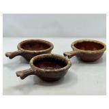 KIT… Vintage Hull handled soup bowls with brown drip glaze, set of three, see pictures for details.
